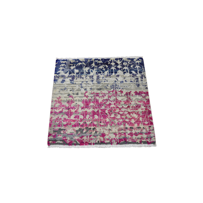 Tapis décoratif carré noué à la main rose de conception unique 2 pi x 2 pi