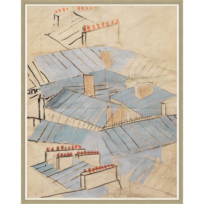 Rooftops par Paule Marrot - Reproduction, H 54 po x l 43 po x P 1,25 po, Encadrement argenté