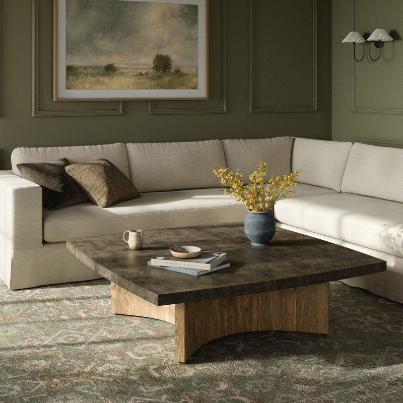 BRINTON Coffee Table, 16" H x 55" L x 55" W, Distressed Iron
