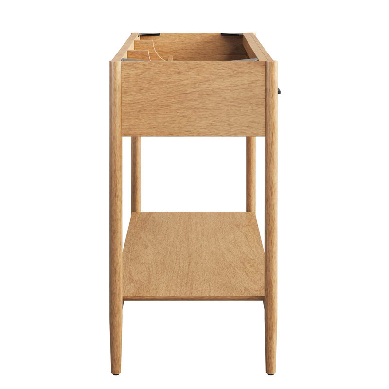 Natural Wood Mid-Century Single Bathroom Vanity Cabinet