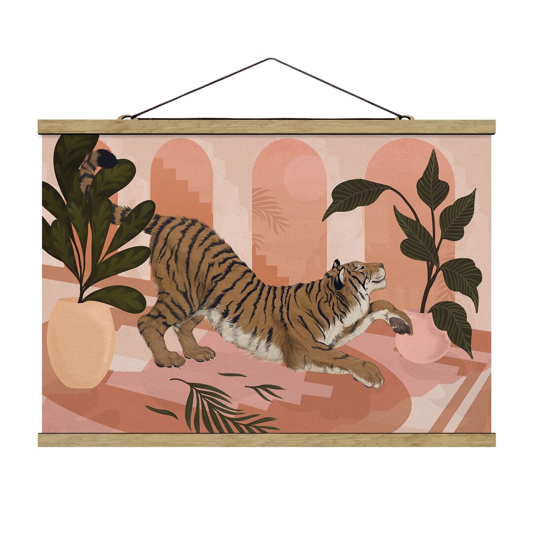 Stoffbild Illustration Tiger in Pastel Pink von Laura Graves