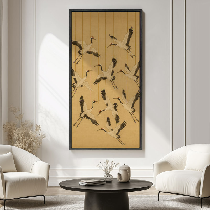 «Crane Flock in Flight», impression minimaliste sur toile encadrée, H 60 po x l 30 po x P 1,5 po, Noir