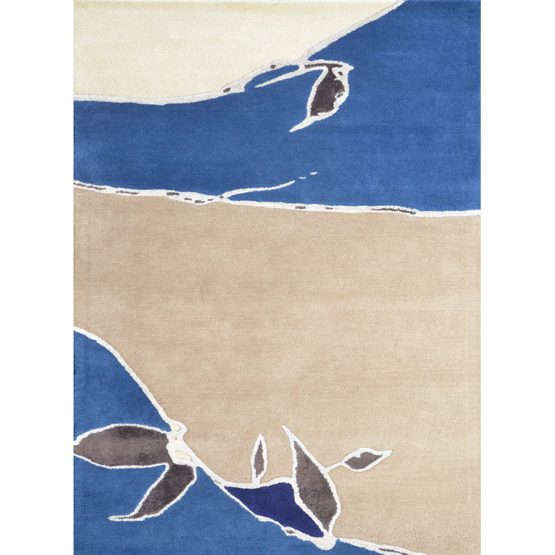 Tapis décoratif gris/bleu en laine Touffeté à la main à motif abstrait Macomber, Rectangle 5 pi x 8 pi