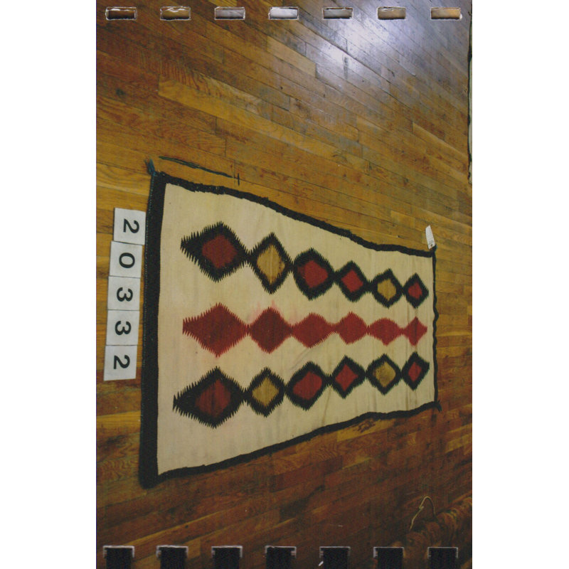 Rectangle Ivory Beige Cream White Allover Geometric 1930s Wool Flat Weave Antique Rug
