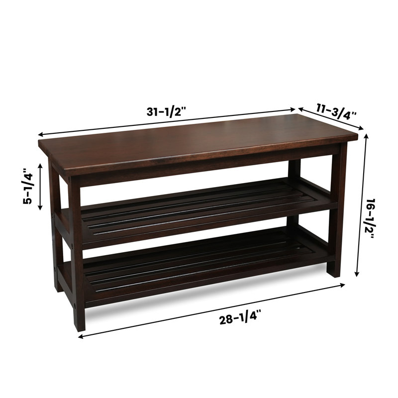 4 Pair Solid Wood Shoe Storage Bench, 16.5"H x 31.5"W x 11.75"D