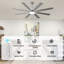 Ventilateur de plafond moderne Synia 72 po avec lumière et télécommande, moteur CC réversible à 6 vitesses, DEL à intensité variable, grand ventilateur de plafond chromé pour salons-395284843