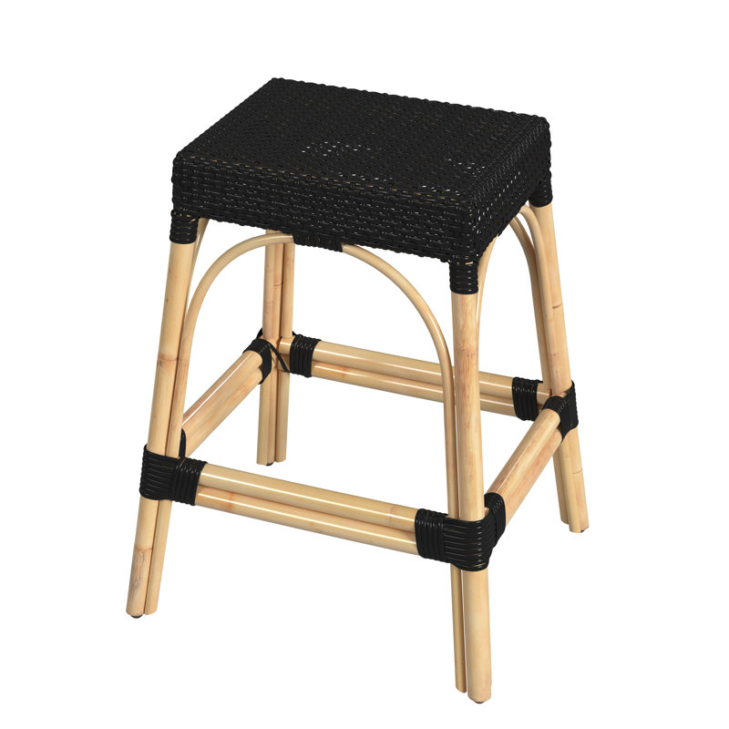 Tabouret de comptoir / de bar Lennart, Tabouret de comptoir (siège d'une hauteur de 24,5, Cadre en rotin noir / naturel