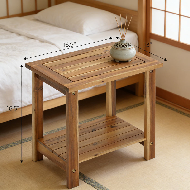 Table d'appoint à 2 niveaux Adirondack, table de bout en bois d'acacia massif avec finition résistante aux intempéries pour une utilisation extérieure et intérieure, conception rectangulaire rustique pour le patio, le jardin, le porche ou le salon