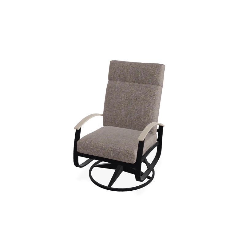 Belle Isle Outdoor Swivel Lounge Chair, Textured Black, Cabana Classic Black Stripe Sunbrella®, Desert P60