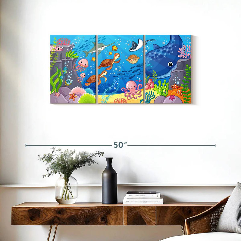 'Cartoon Underwater Animals, 18" H x 38" W