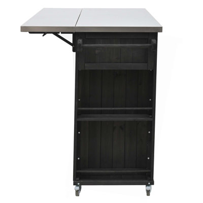 Outdoor Kitchen Island with Fir Wood & Stainless Steel Top, Ample Storage Space, Towel/Spice Racks, and Bottle Opener for Patio, Garden, or Backyard Use