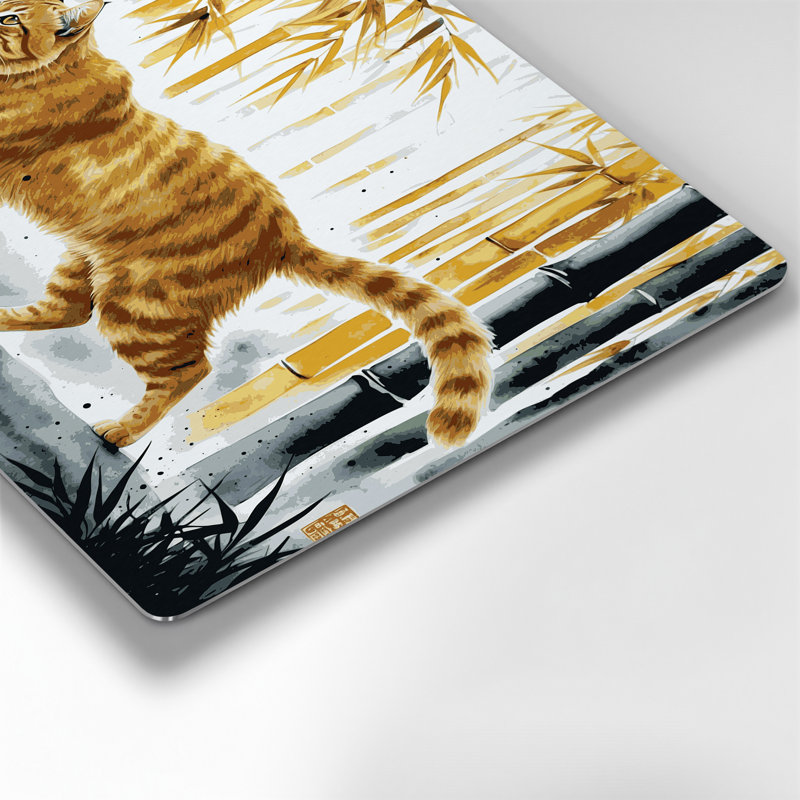 «Big Cats», chat doré asiatique, art mural en métal, H 20 po x l 30 po
