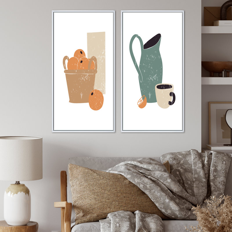 «Retro House Decor Still Life II», ensemble de 2 impressions, H 40 po x l 40 po x P 1,5 po, Toile avec cadre blanc