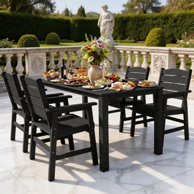 Ensembles de salle à manger d'extérieur toutes saisons 5 pièces avec trou pour parasol et structure en aluminium pour l'extérieur Cour arrière / porche / terrasse, 1 table 4 chaises