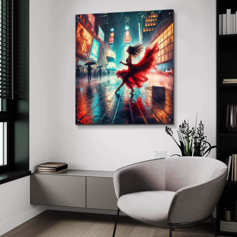 «Dancing In A Rain» par Rey Klimt, art mural en verre acrylique, H 36 po x l 36 po x P 0,2 po