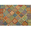 Tapis unique orange, bleu et jaune de 4 pi 1 po x 5 pi 8 po