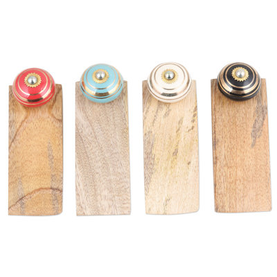 Colourful Orbs Wood Wedge Floor Stop
