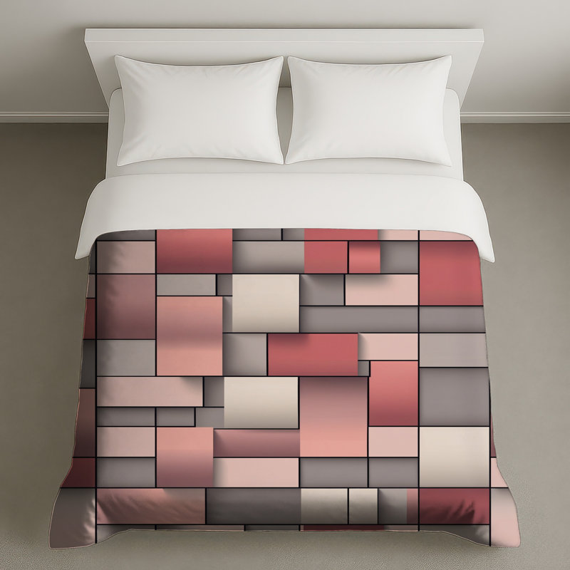 Pink Gray Rectangular Blocks Duvet Covers, Twin