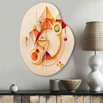 Abstrait géométrique orange et jaune II - impression géométrique irrégulière sur métal, décoration murale asymétrique moderne en métal