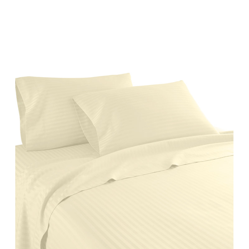 Egyptian Cotton Machine Woven Striped Sheet Set, Ivory, California King