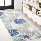 Etolin Tropical Leaf High-Low Light Gray/Navy Indoor/Outdoor Rug