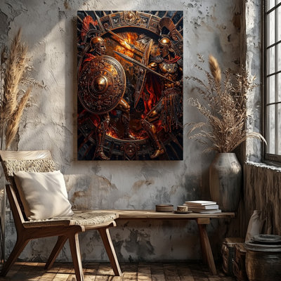Bronze Warriors Combat Canvasfiery, scène de bataille métallique dans l'ancienne gloire, art mural sur toile prêt à accrocher