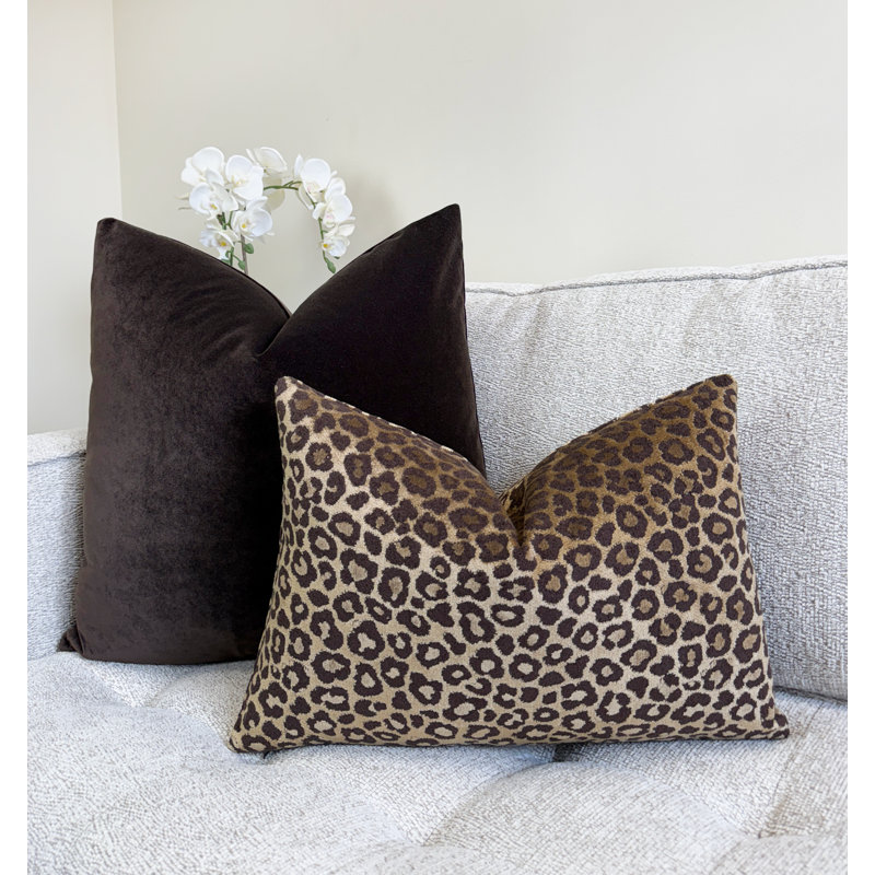 Housse de coussin lombaire en velours Leopard, Imprimé animal brun, Rectangle H 14 po x l 20 po