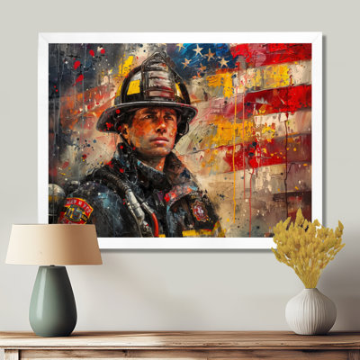«Patriot Firefighter Hero I - Fireman Wall Art Living Room»