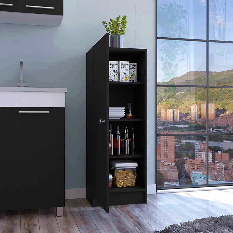 Armoire de cuisine H 47 po, armoire à une porte, quatre tablettes intérieures, Noir mat