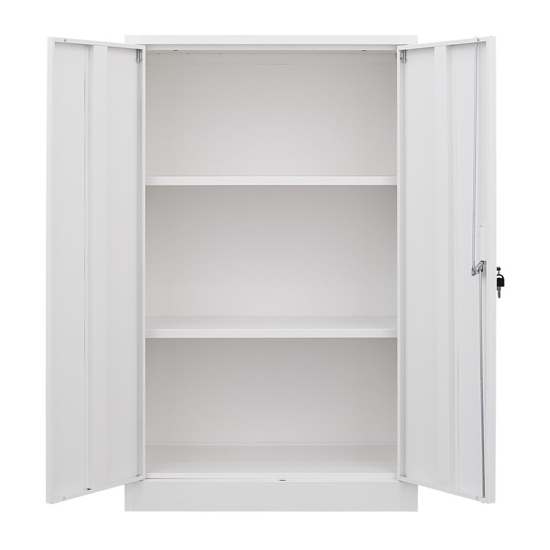 Adjustable Shelf Metal Storage Locker For Office, Home, - White Colorway Cabinet With Foldable Feature Garage, Home Locking