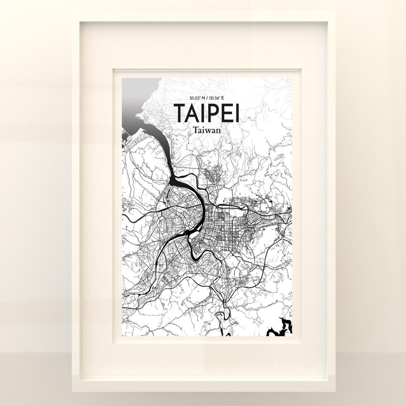 Taipei City Map In Ink - No Frame Print, 27.6cm H x 19.7cm W x 0.05cm D
