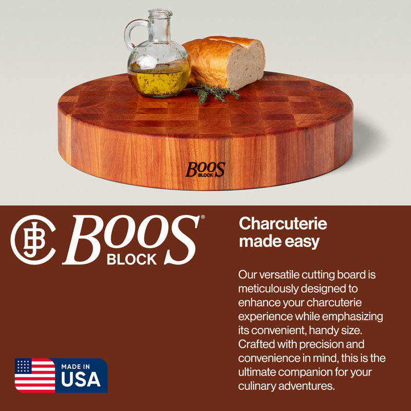 BoosBlock® Chinese Chopping Block 3" End Grain Maple Non-Reversible Round Block, 18" L x 18" W x 3" D, Cherry