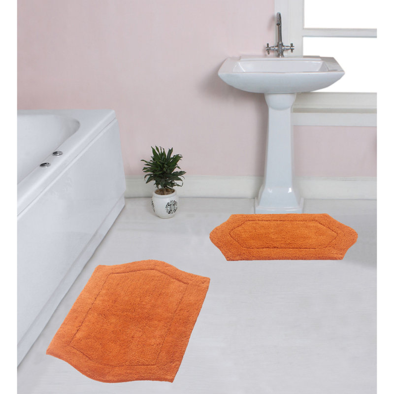 Morissette 100% Cotton Bath Rug, Non-slip, Absorbent, Machine Washable, Quick Dry 2 PCs set (21x34 / 24x40), Terracotta
