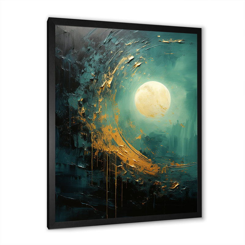Lune émeraude éclipse sérénité, H 32 po x l 24 po x P 1 po, Cadre simple noir