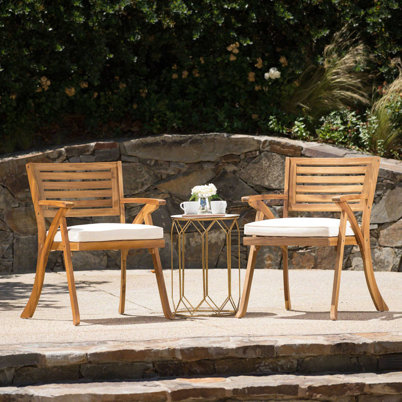 Chaise de salle à manger d'extérieur en bois Hermosa KD avec coussins (ensemble de 2)