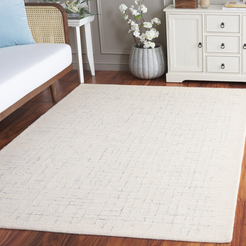 Digory Ebony Hand Tufted Wool/Cotton Abstract Rug in Ivory/Navy, Rectangle 5' x 8'