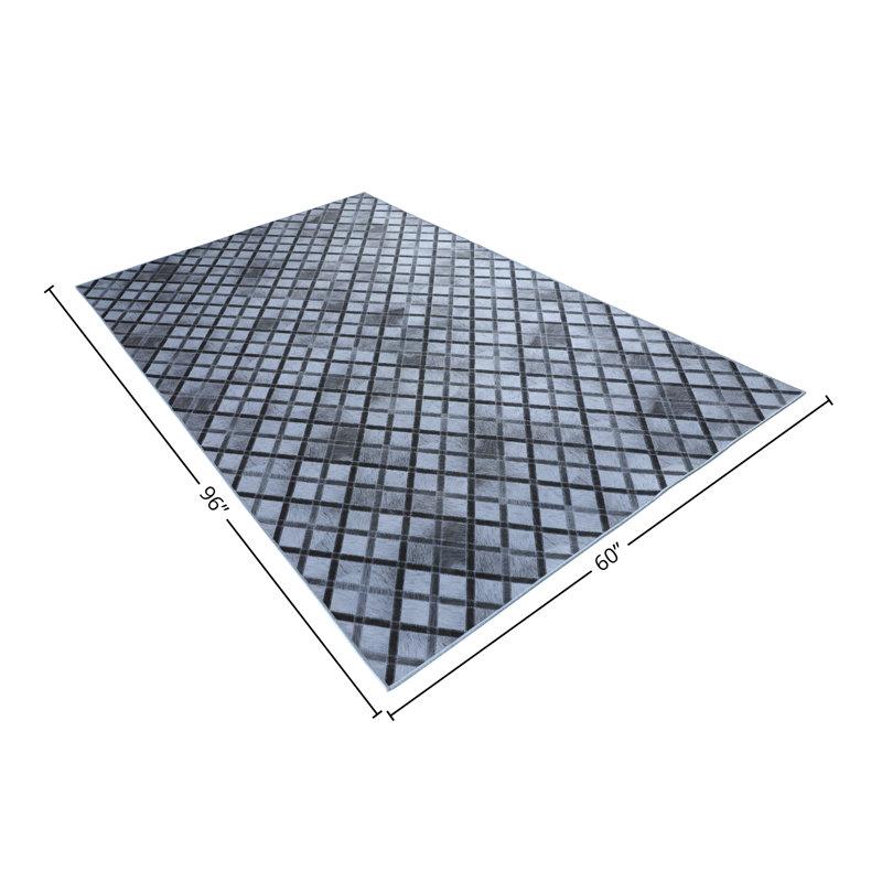 All Squared Away 5' x 8' Gray Faux Cowhide Geometric Area Rug