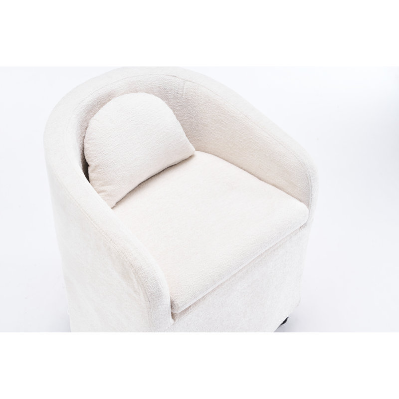 Chaise de salle à manger en chenille en tissu avec coussin de dossier confortable et roulettes rembourrées en mousse, Beige