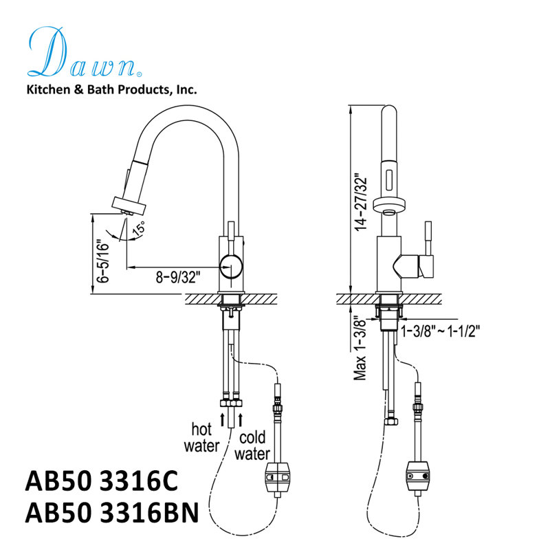 Dawn USA Pull Down Kitchen Faucet, Chrome