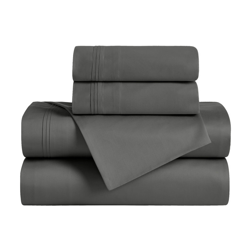 Ensemble de draps en coton égyptien 650 fils, Gris, Ensemble de draps très grand californien avec 2 t