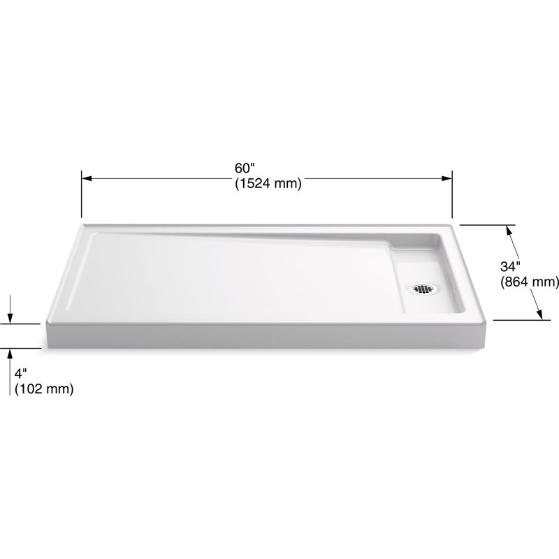 Bellwether 60" x 34" Single-Threshold Shower Base, White, Right Offset