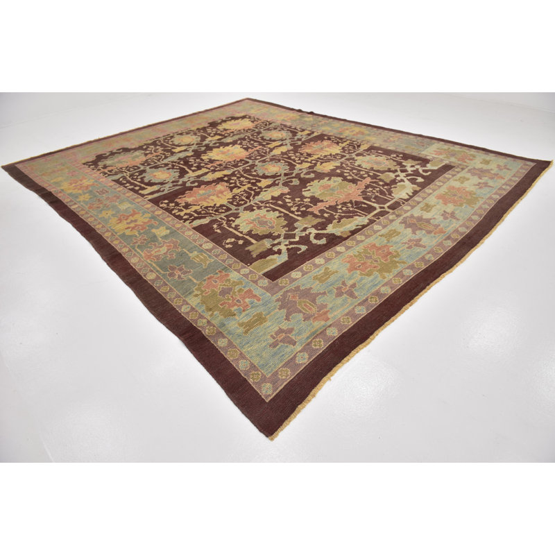 Tapis de zone en laine beige/bleu 10 pi 10 po x 13 pi 5 po one-of-kind-noué la main Mehdi