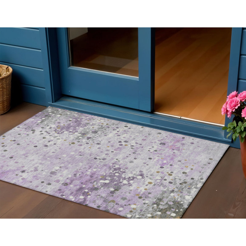 3' X 5' Lavender And Ivory Abstract Washable Indoor Outdoor Area Rug