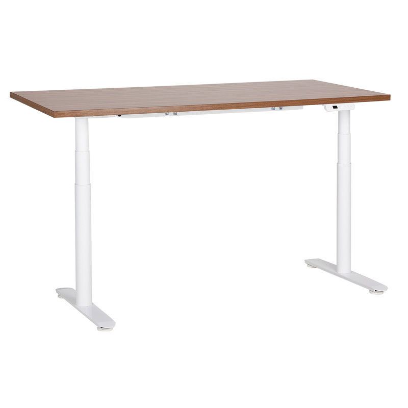 Garrey Adjustable Metal Base Standing Desk, White, Brown, 132cm H x 160cm W x 72cm D