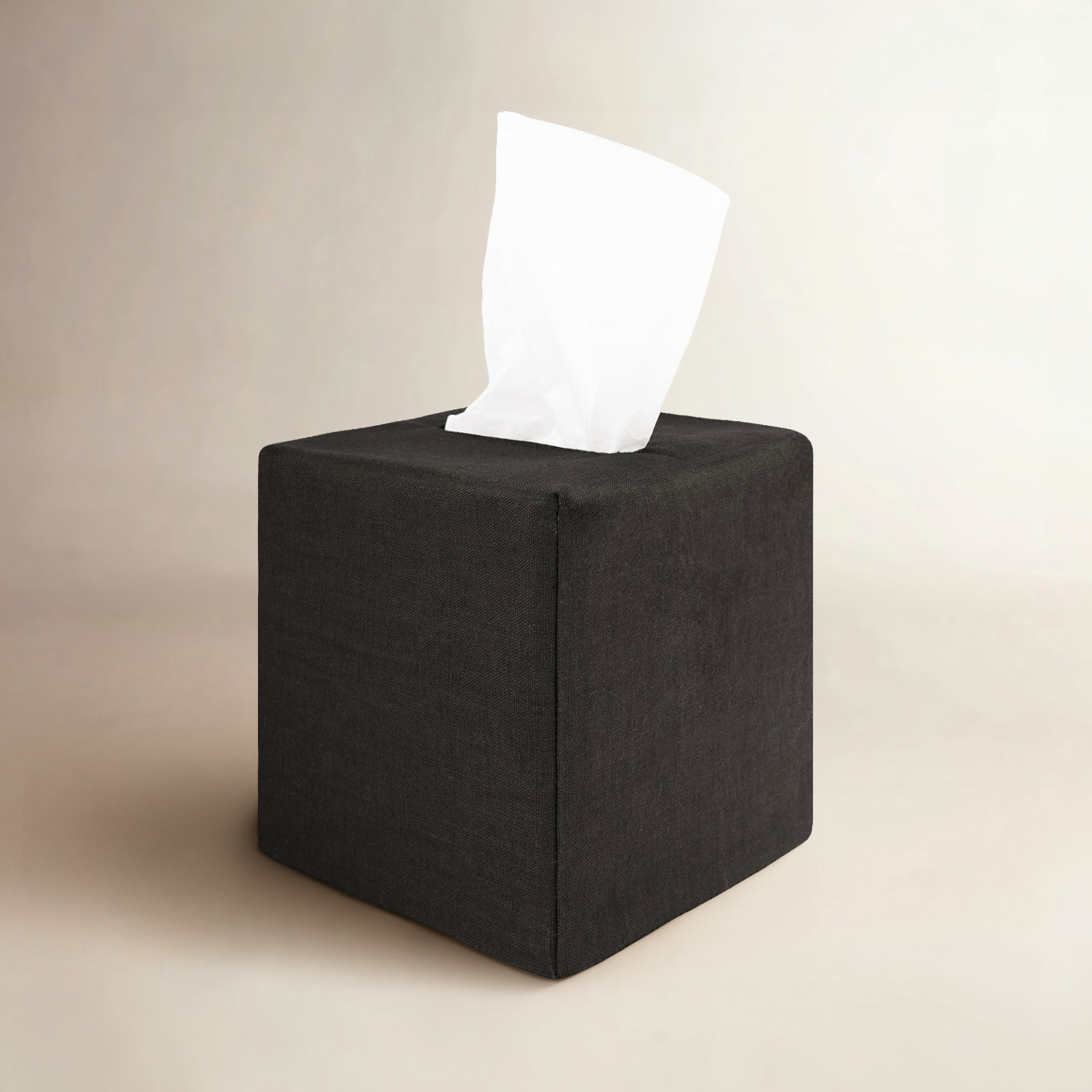 Stonewashed Linen Tissue Box Cover, Bark