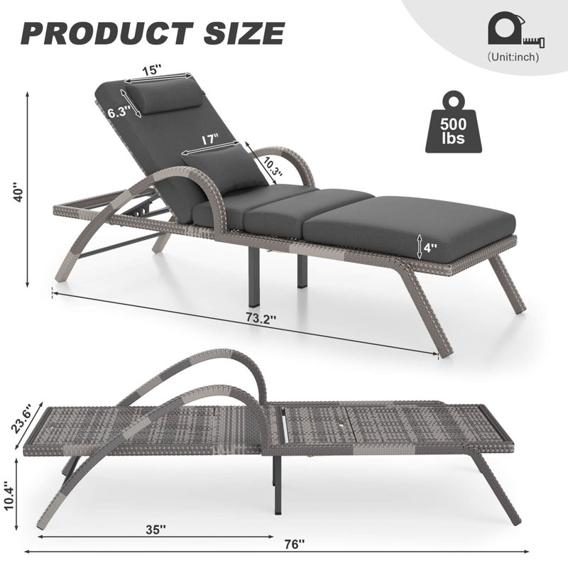 Outdoor Lounge Chairs Set Of 2, Pool Lounge Chairs With Adjustable 5 Position Backrest & Leg Support, Pe Rattan Chaise Lounge Patio Chairs For Backyard Porch Deck