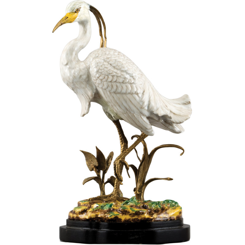 Porcelain Snowy Egret Figurine With Bronze Ormolu In Bird Figure Collection