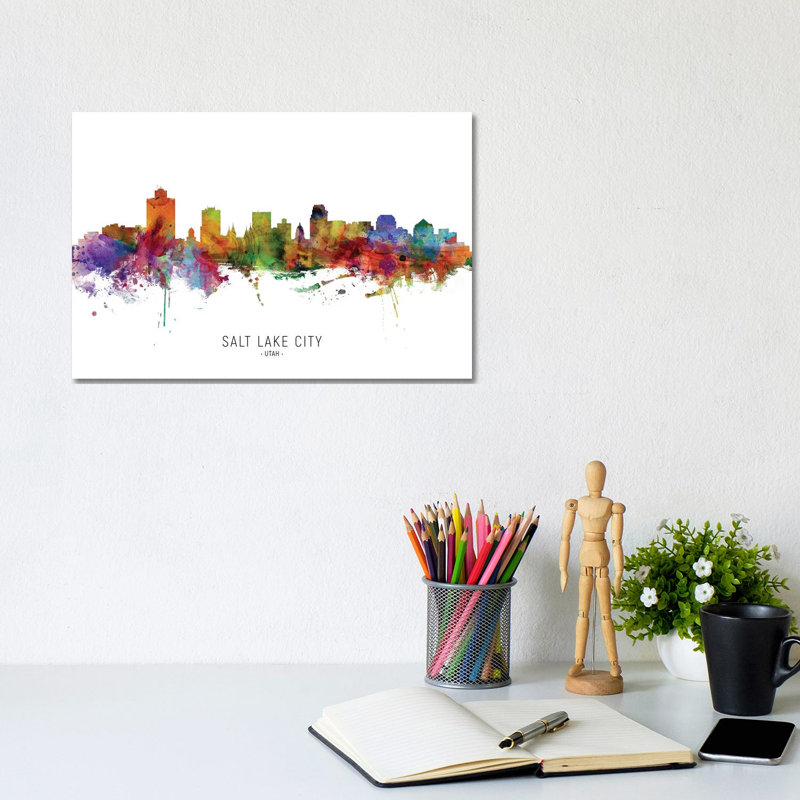 Salt Lake City Utah Skyline by Michael Tompsett - Wrapped Canvas Print, 20.32 cm H x 30.48 cm W