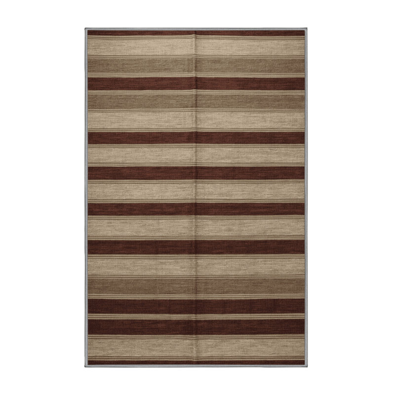 Tapis gris à rayures horizontales lavable à la machine, Rectangle 8 pi x 12 pi