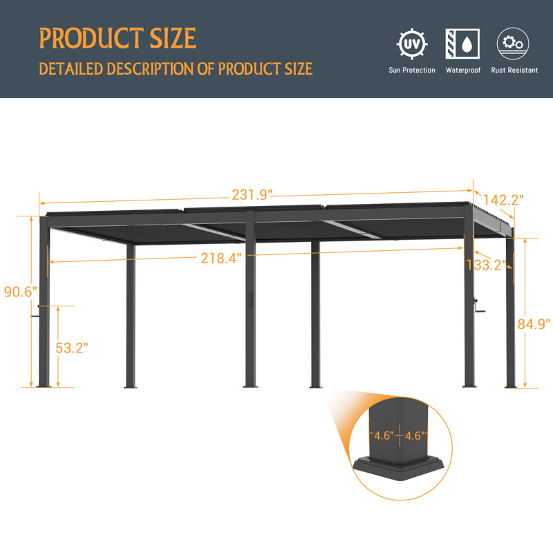 Pergola à persiennes en aluminium, Large abri de garage de 12 x 20 pi